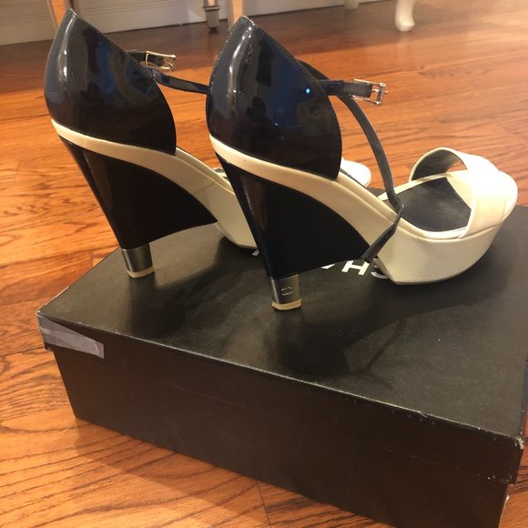 CHANEL Leather & Satin Two Tone Platform An - Picture 4 of 7